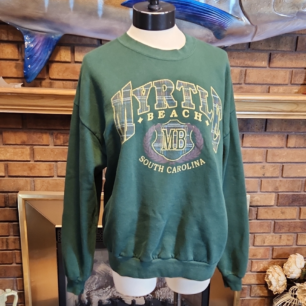 Myrtle Beach South Carolina Green Crewneck Sweatshirt Vintage Pteppy Plaid Sz XL